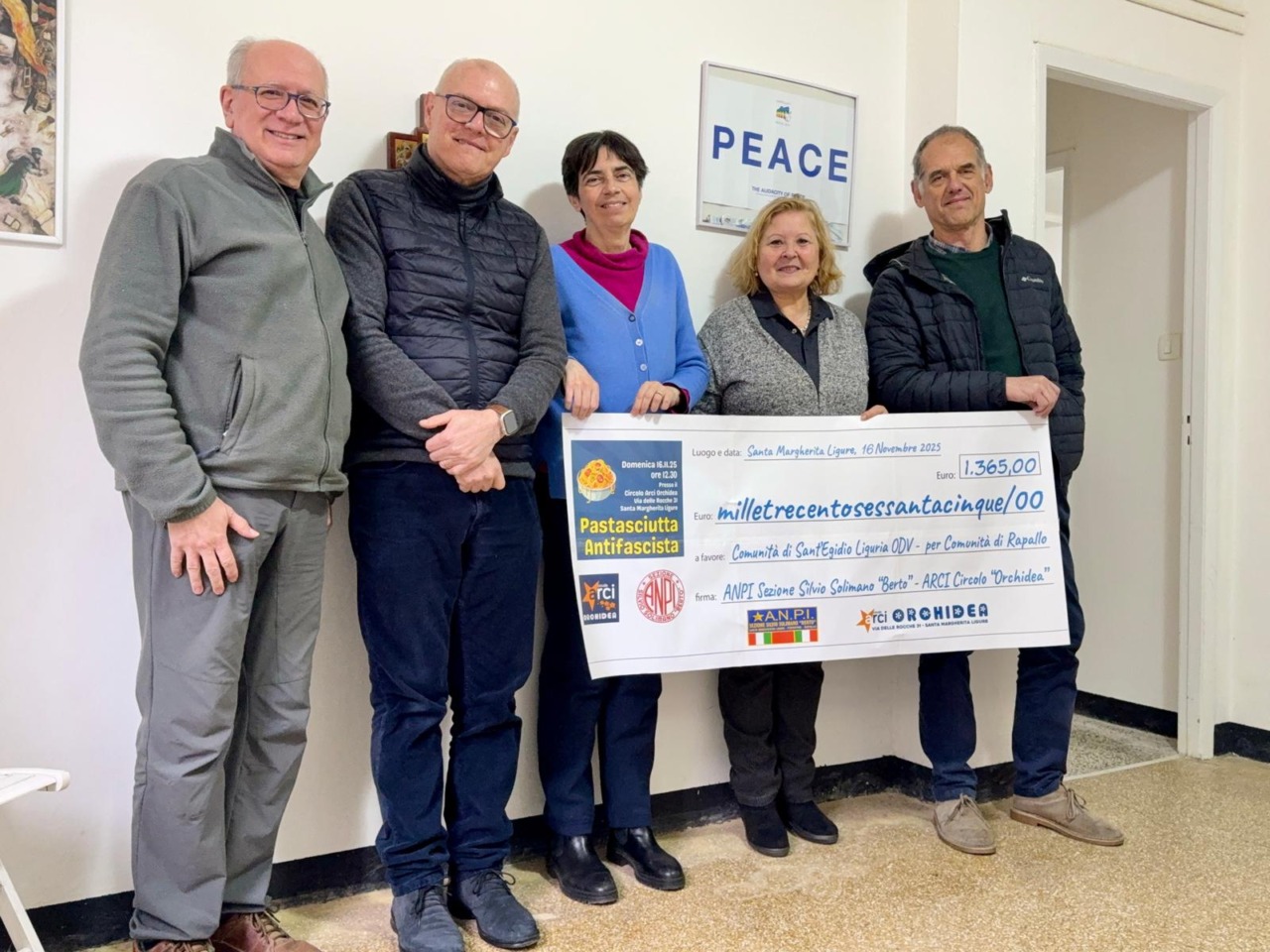 Contributo di 1.365 euro alla Comunità di Sant’Egidio grazie alla Pastasciutta Antifascista