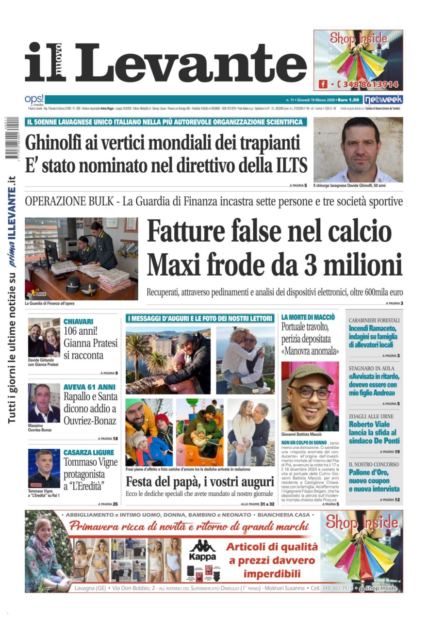 Il Nuovo Levante disponibile in edicola