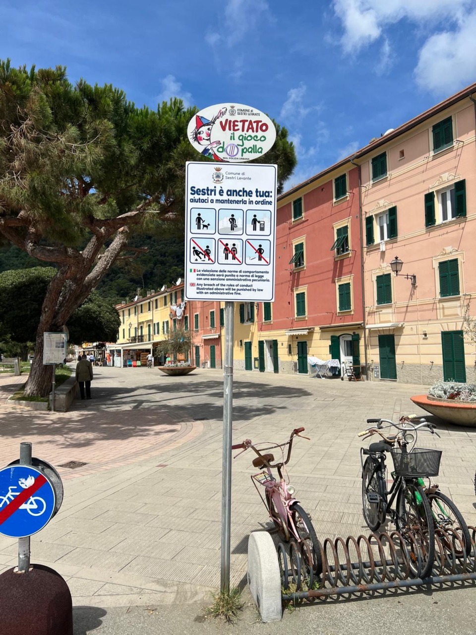 A Riva Trigoso di Sestri Levante spuntano i cartelli: “Vietato arrampicarsi sugli alberi”