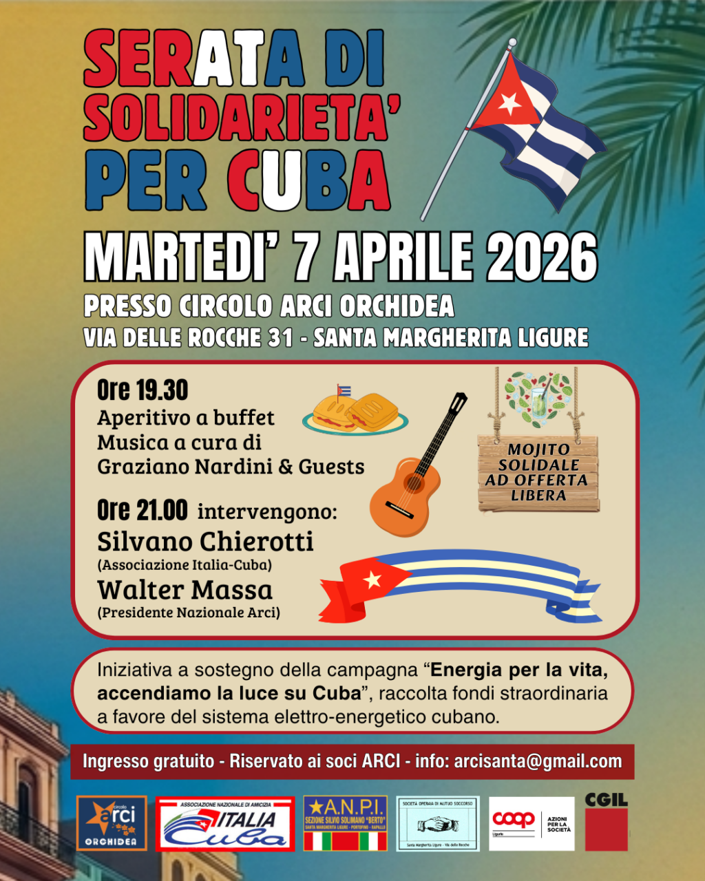 Serata benefica per Cuba al Circolo Arci Orchidea il 7 aprile