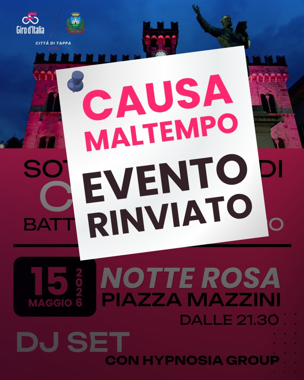 Rinviato il DJ Set della Notte Rosa a Chiavari per maltempo