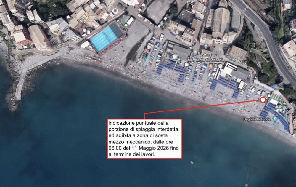 Sori: chiusura della spiaggia centrale per lavori di manutenzione