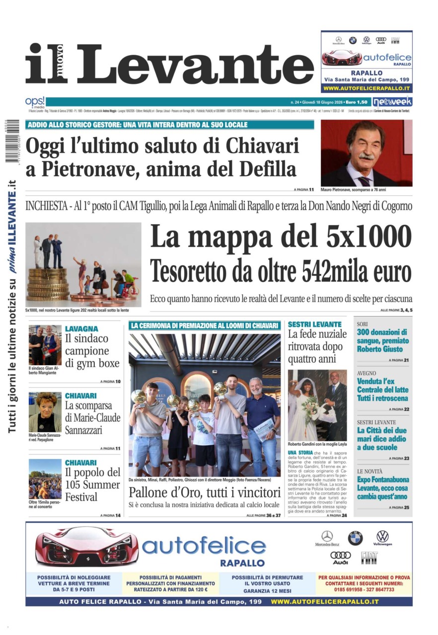 Il Nuovo Levante disponibile da oggi in edicola