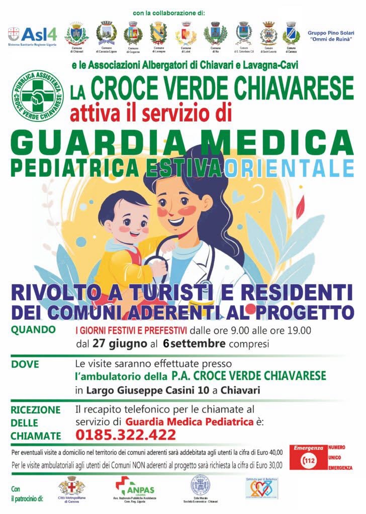Inaugurata la Guardia Medica Pediatrica Estiva della Croce Verde Chiavarese