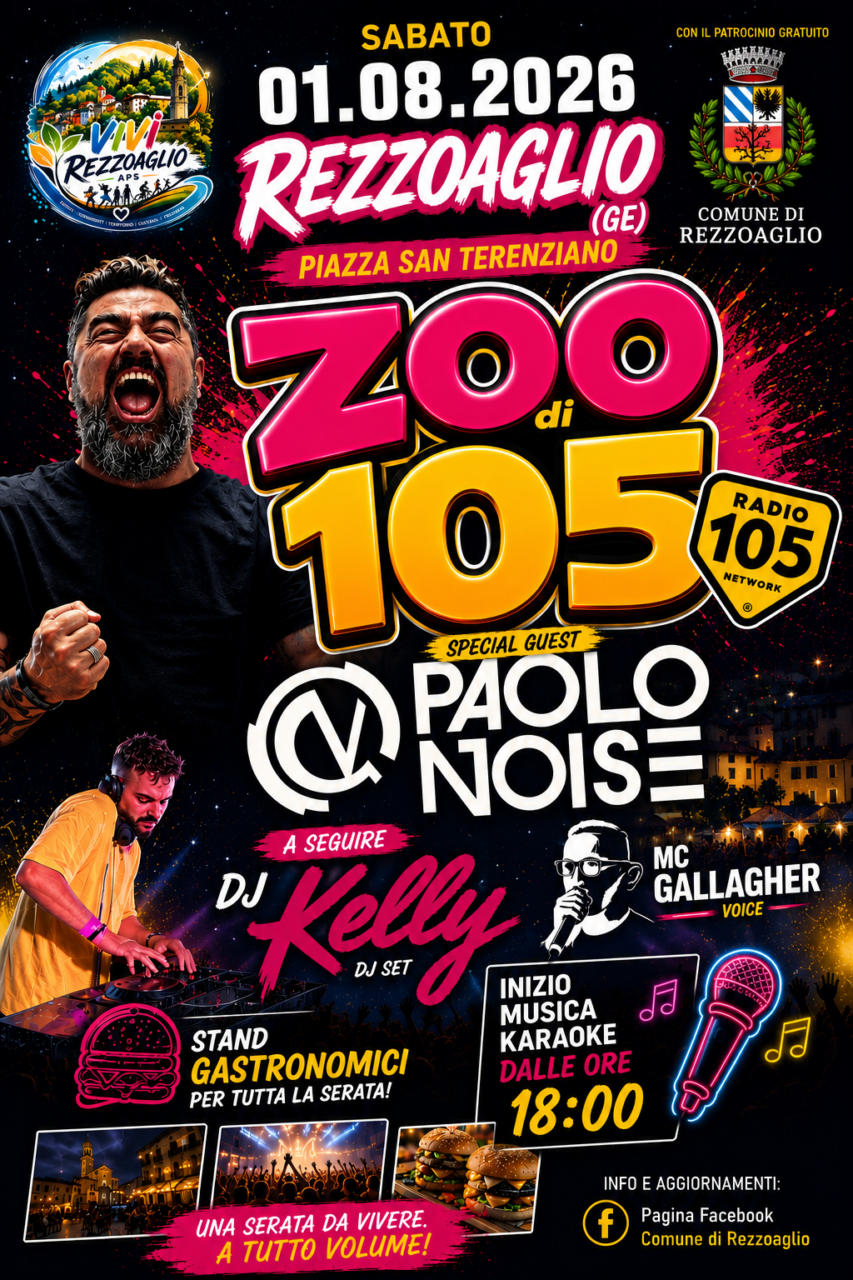 Rezzoaglio ospita lo show dello Zoo di 105: Paolo Noise in Piazza San Terenziano