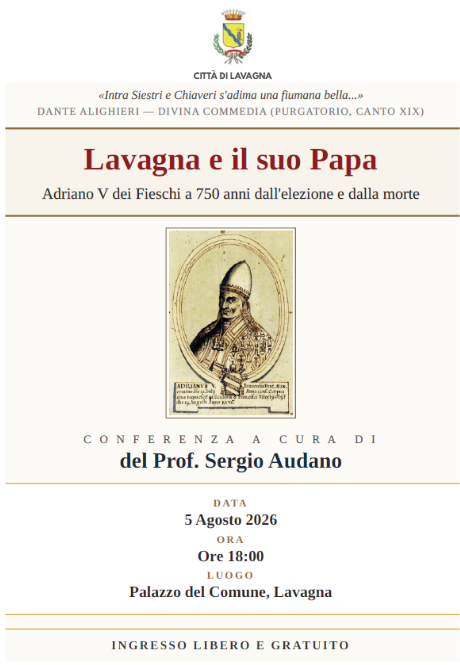 Lavagna ricorda Papa Adriano V nel 750° anniversario della sua elezione e morte